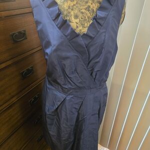 Beautiful Silk J. Crew Navy/Blue Grey Dress, Stylish w/ Sophisticated Pleats